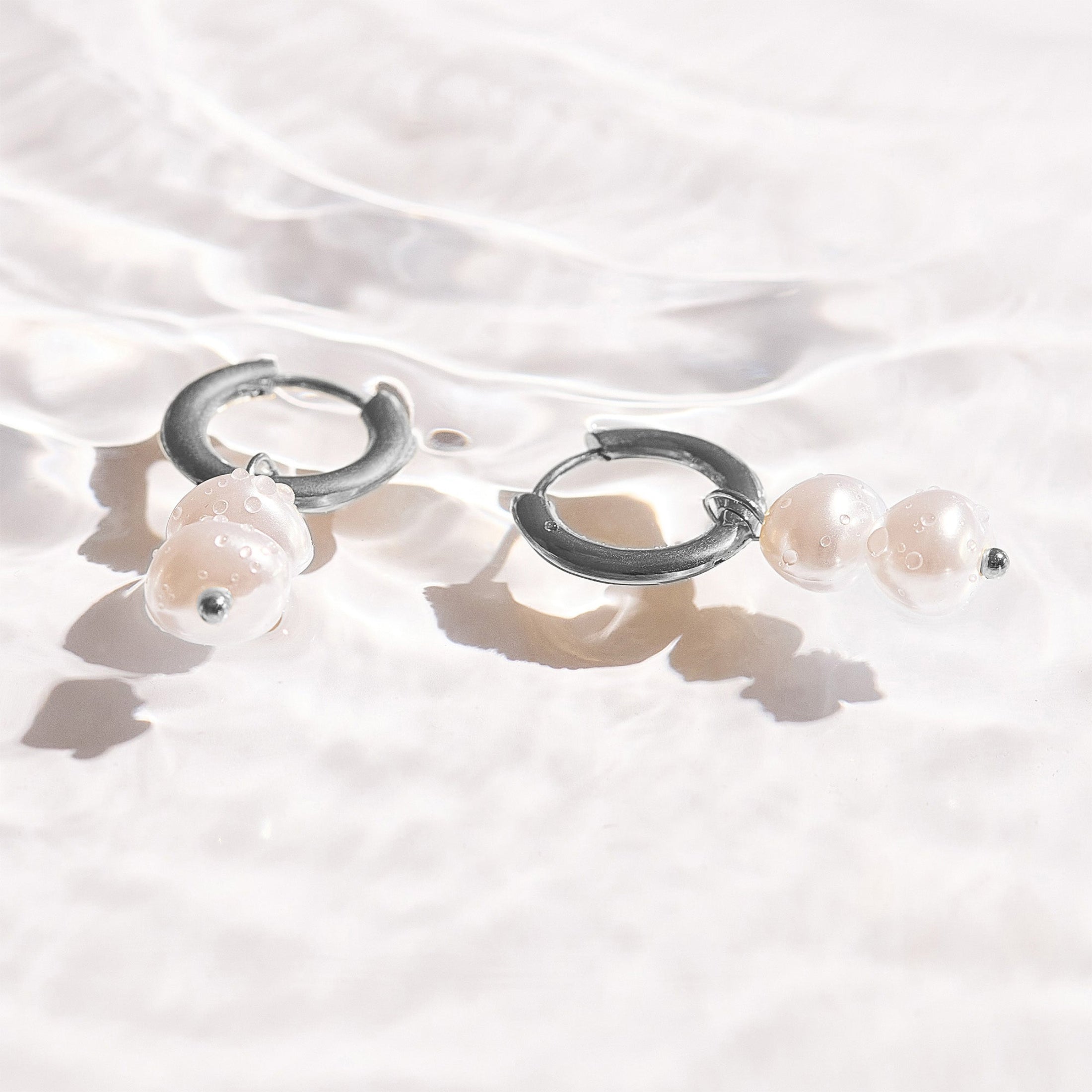 Double Pearl Drop Hoop Earrings - Image 6