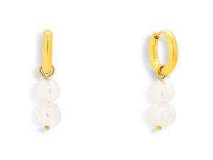 Double Pearl Drop Hoop Earrings